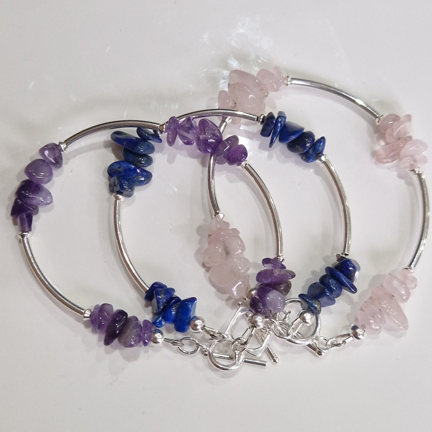Sterling Silver and Semi-precious gemstone chip bracelets with clasps