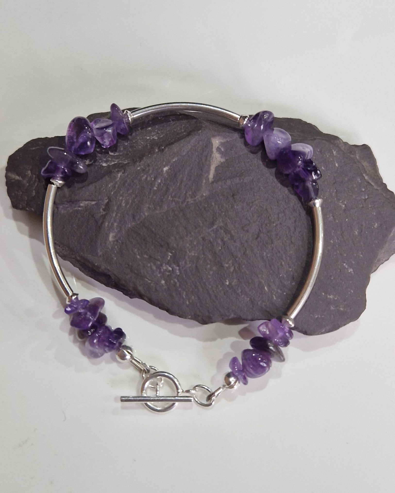 Sterling Silver and Semi-precious gemstone chip bracelets with clasps - Image 2