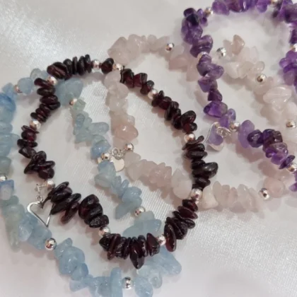 Gemstone, with sterling silver bead and charm, bracelet