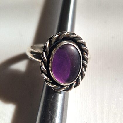 Statement Silver Ring - Amethyst with a rope twist